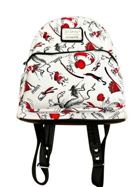 Loungefly Dr. Seuss 2022 The Cat in the Hat Falling Icons Mini Backpack White